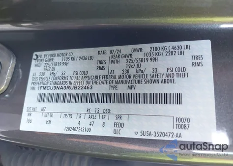 2024 Ford Escape St-Line Select z USA, uszkodzony, nr VIN 1FMCU9NA0RUB22463